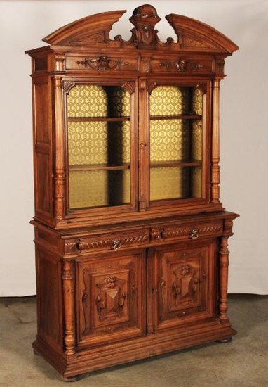 LOUIS XV STYLE FRENCH SOLID WALNUT BIBLIOTHEQUE
