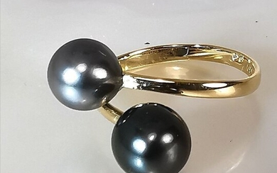 # LOW RESERVE PRICE # - 18 kt. Saltwater pearls, Tahitian pearls, Yellow gold, Tahiti RD shape Ø 7 to 8 mm - Ring