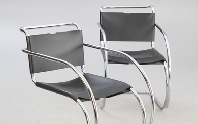 LUDWIG MIES VAN DER ROHE. Knoll International. pair of 'MR20' cantilever chairs, black leather.