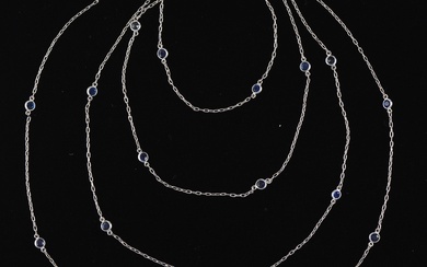 Ladies' Gold and Blue Sapphire by the Yard Chain Necklace