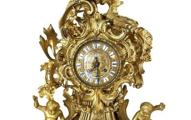 Large Louis XV Style Bronze Ormolu Mantel Clock Rococo Style