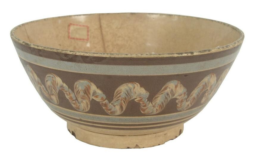 Large Mocha Footed Bowl brown and blue with earthworm