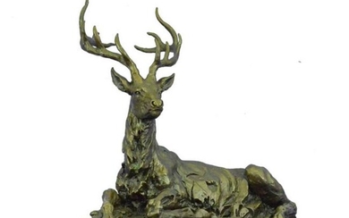 Large Recumbent Stag Bronze Sculpture