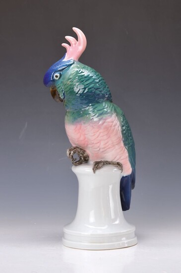 Large figurine, Ens Volkstedt, 1930s, parrot on...