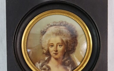 Large miniature painting over glass/opaline - probably depicting Maria Fitzherbert - Glass, Wood - Late 19th century