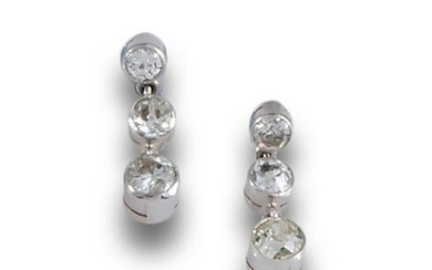 Long earrings white gold three diamonds