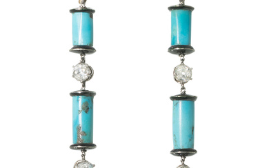 Long earrings with turquoise, onyx and diamonds
