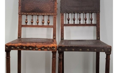 Two 18-19th C Side Chairs With Leather Seats