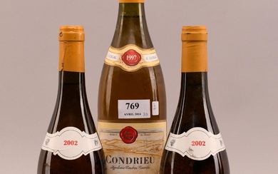 Lot de vins divers : trois bouteilles de vin blanc Condrieu 1997. MO. 1 bout....