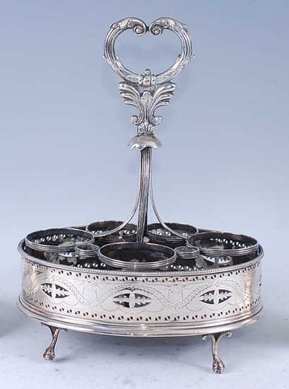 A George III silver cruet stand