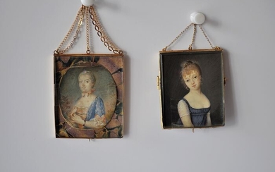 Lot of 2 miniatures - Glass, Gold, Ivory - Mid 18th and early 19th century