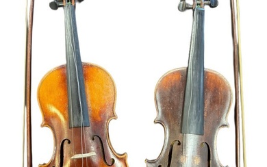 Lot of Two Antique Violins & Two Bows Herman Rainer Antonius Stradivarius 1716 Copy & Unbranded No36