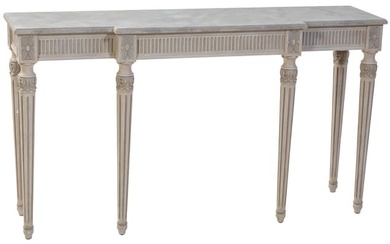Louis XVI Style Faux Marble Creme Peinte Breakfront Console, 20th/21st c., H.- 34 1/4 in., W.- 61 in