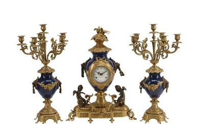 Louis XVI Style Porcelain and Dore Bronze Clock