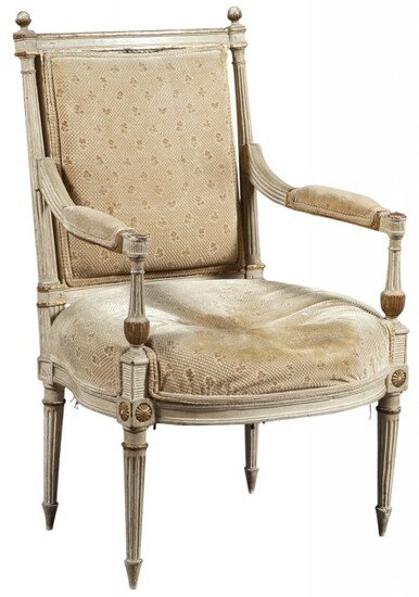Louis XVI Upholstered Painted Wood Fauteuil