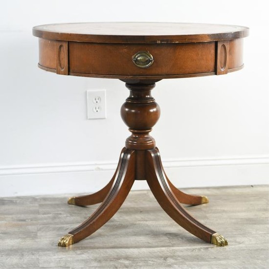 MAHOGANY LEATHER TOP DRUM TABLE