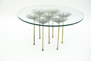 MANNER OF JERE BRASS & GLASS DECORATIVE SIDE TABLE