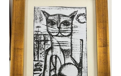 MARTINERY Philippe (1966-). «Le chat constructiviste ». Dessin graphite très noir sur bristol épais. Signé...