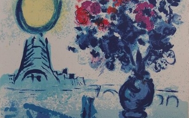 Marc Chagall- Le Bateau Mouche au bouquet et à la Tour Eiffel