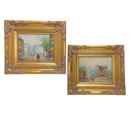 Mid Century Framed C. Burnett Parisian Oil Paintings
