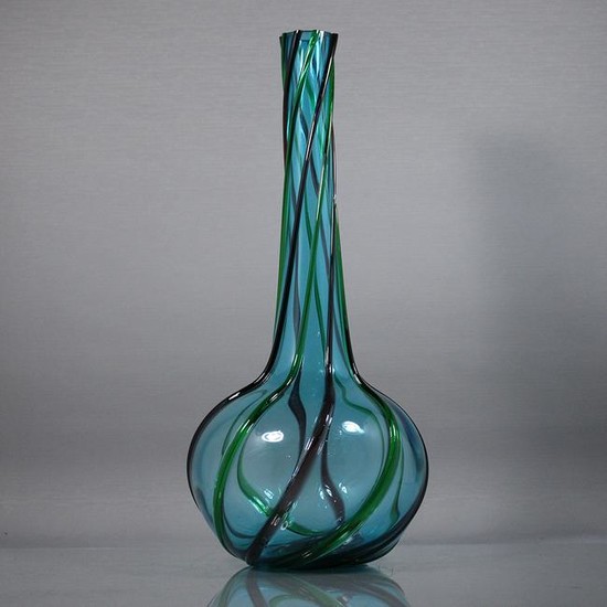 Mid-Century Modern Teal Blue Art Glass Vase / Lamp Base