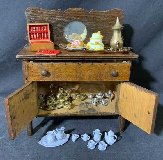 Miniature Cabinet with Tea Set