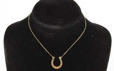 Modern 14K Yellow Gold Horseshoe Pendant Necklace