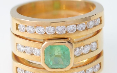 NO RESERVE PRICE - 18 kt. Yellow gold - Ring - 1.20 ct Diamond - Emerald