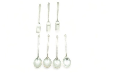 National Silver Co "Margaret Rose" Sterling Silver Soup Spoons (4) And Forks (3) L 7.2" 8.4t oz 7