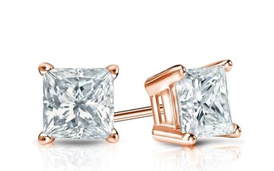 Natural 1.00 CTW Diamond Stud Earrings 14K Rose Gold