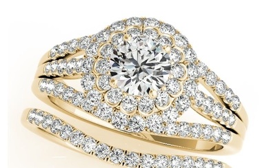 Natural 1.63 CTW Diamond Engagement Ring SET 18K Yellow Gold
