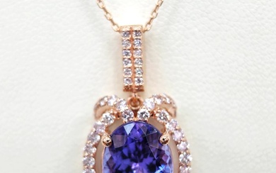 Necklace with pendant - 14 kt. Rose gold Tanzanite - Diamond
