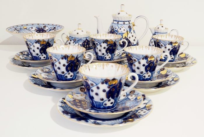 Nina Slavina - Lomonosov Imperial Porcelain Factory - Radiant "Сhimes" Tea setfor 6 person (22) - Gold, Porcelain
