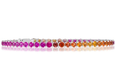 No Reserve Price - Bracelet - Platinum - Orange & Pink Sapphires - Diamond Cut - GRA Certified