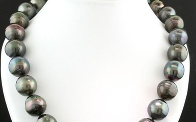 No Reserve Price! / Kein Mindestpreis - 14 kt. Yellow gold - Necklace Monster Tahitian pearl necklace 15-17.5 mm! Anthracite gray rarity