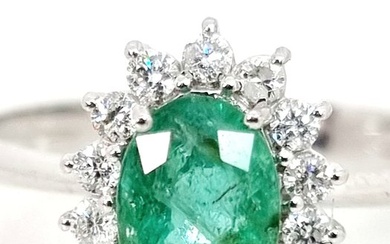 No Reserve Price - Ring - 18 kt. White gold Emerald - Diamond
