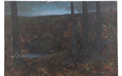 Nocturne Woodland Landscape Oil Painting, Circa 1960