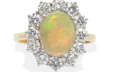 OPAL AND DIAMOND CLUSTER RING, 2018