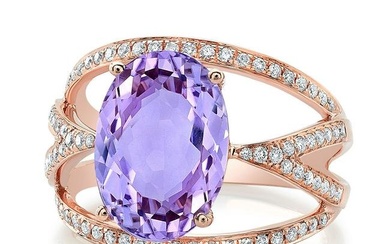 Oval Amethyst And Diamond Ring In 18k Rose Gold (13x9mm)