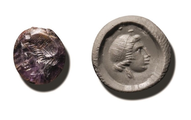Oval and biconvex intaglio engraved with a female...