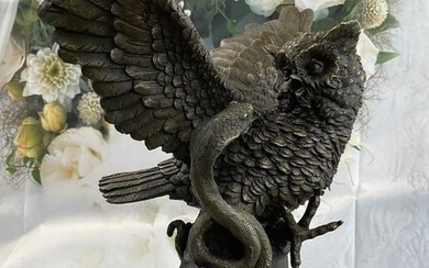 Owl and Snake Bronze Statue by Milo