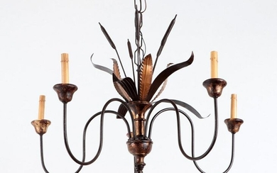 PAINTED IRON FIVE ARM CHANDELIER