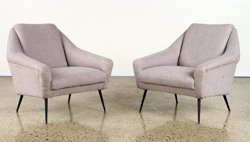 PAIR ITALIAN UPHOLSTERED LOUNGE CHAIRS C.1950