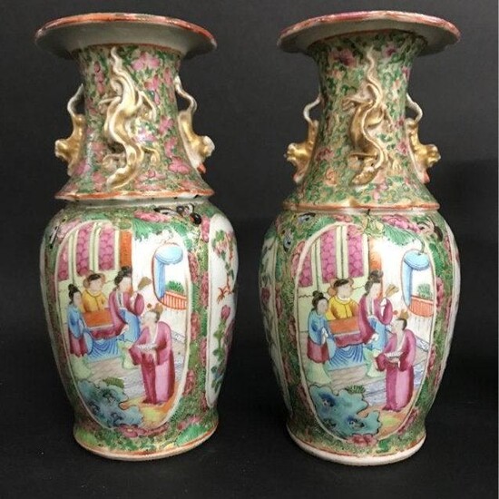 PAIR OF 19TH C. CHINESE ROSE CANTON PORCELAIN VASES