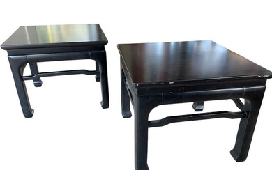 PAIR OF BERNHARDT BLACK LACQUER SIDE TABLES 22"
