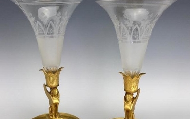 PAIR OF DORE BRONZE AND BACCARAT CRYSTAL VASES
