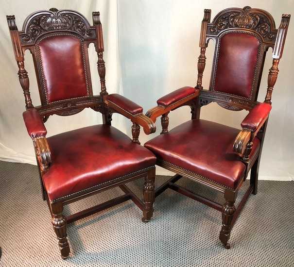 PAIR OF MAHOGANY OPEN ELBOW CHAIRS