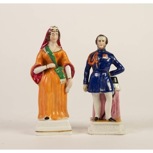 PAIR OF NINETEENTH CENTURY PORCELAIN SMALL FIGURES ON PLINTH...