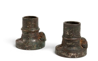 PAIR OF SILVER INLAID BRONZE CHARIOT FITTINGS WARRING