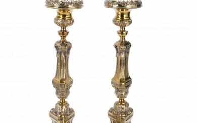 PAIR OF SPANISH TABLE TORCH HOLDERS, MID 20TH CENTURY.